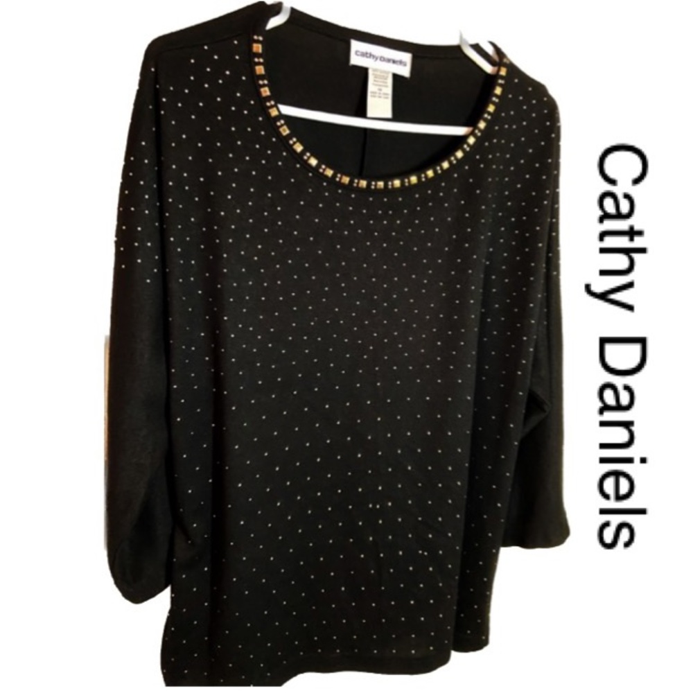 CATHY DANIELS Gold Embellished  Black Sweater Size 1X